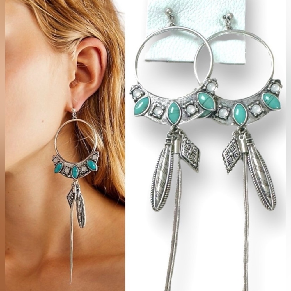 Free People Winona Earrings Turquoise and Silver Combo
